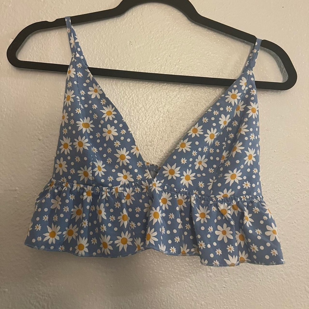 SHEIN blue flower top bralette shirt